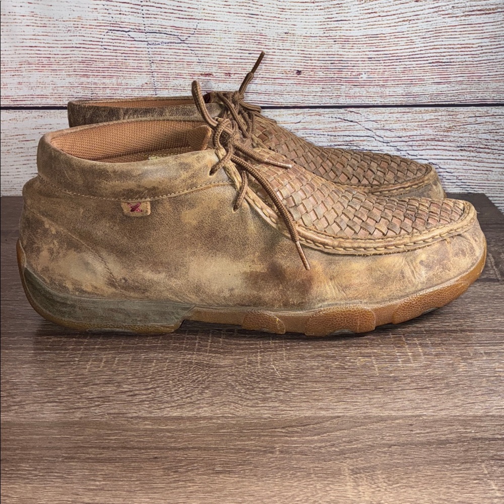 PRE OWNED TWISTED X MEN'S BOMBER BASKETWEAVE DRIVING MOCCASIN CASUAL SHOES 14